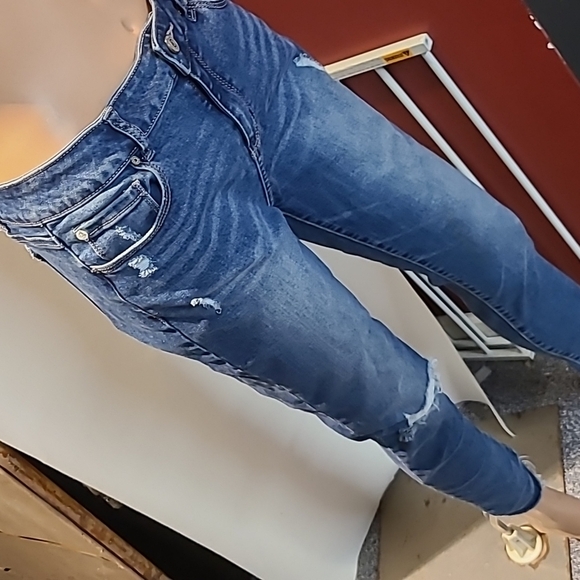 Enjean Destroyed Shredded hole Frayed blue Jeans - Picture 3 of 7